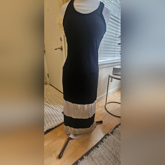 Mossimo Black & Tan Colorblock Maxi Dress Racer Back Size Small - Picture 2 of 8